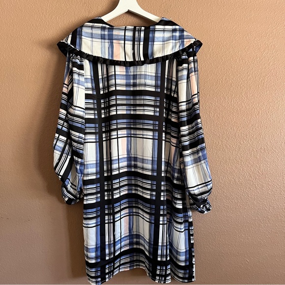 Eloquii Plaid Long Puff Sleeved Collar Mini Satin Dress Size 20 NWT - Picture 8 of 12